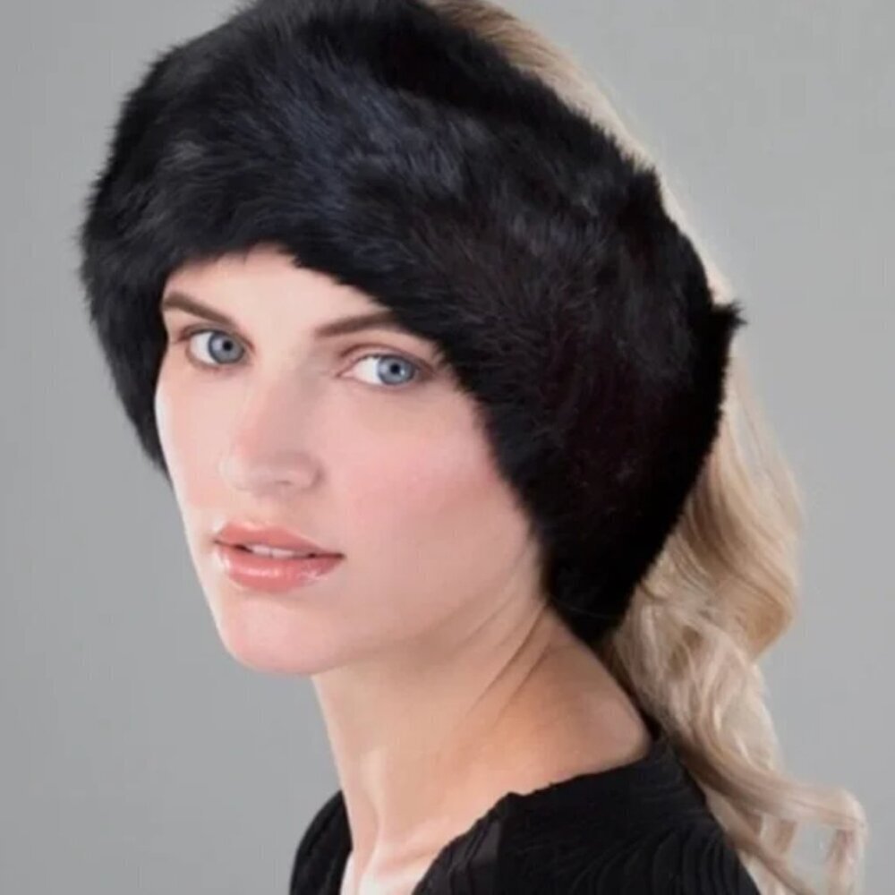 Surell Black Faux Fur Headband/Scarf | OS - Picture 2 of 2